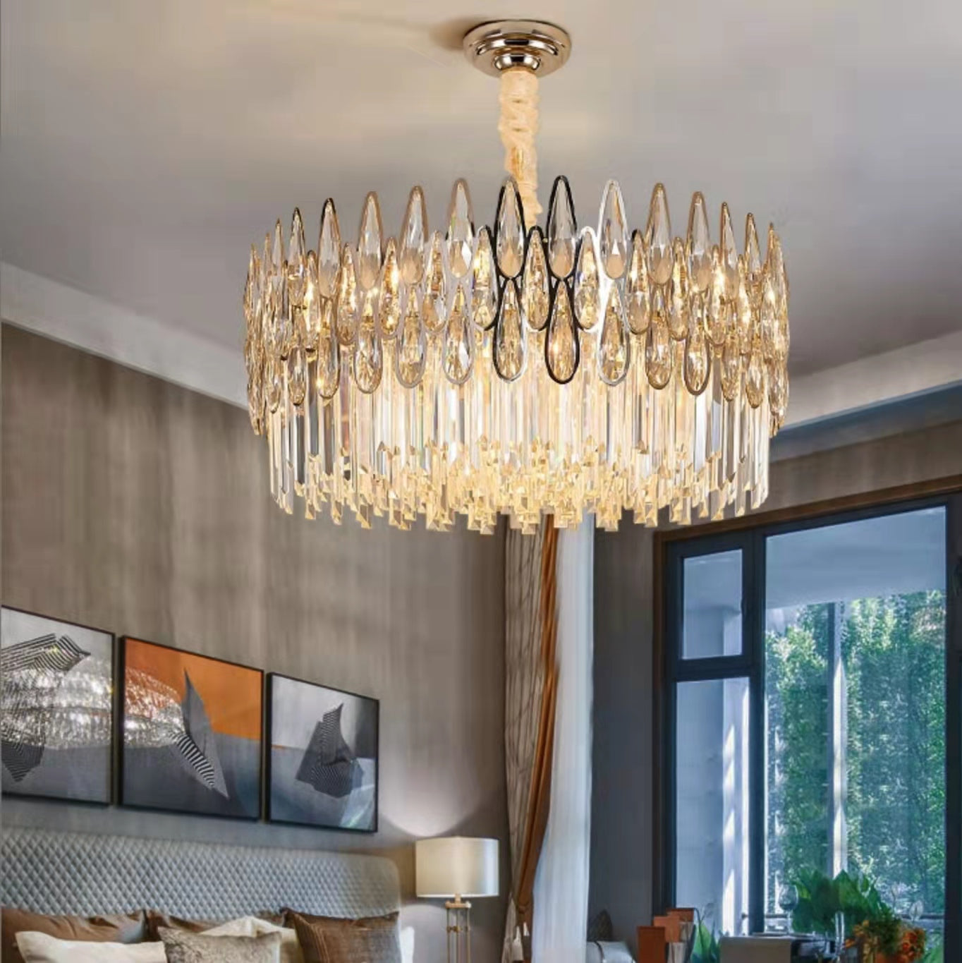 Modern Round/Rectangular Raindrop Crystal Chandelier for Low-ceiling-MEET LIGHTING