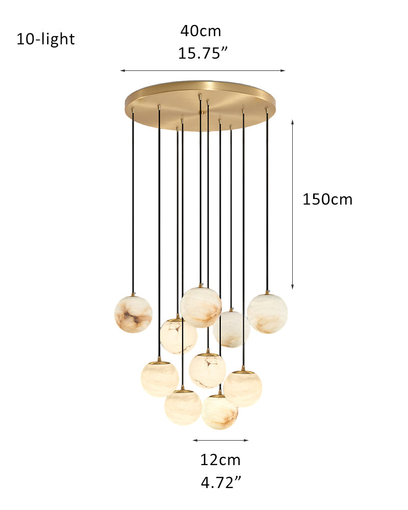 16-light round alabaster pendant lamp with cluster ceiling design for stair villa