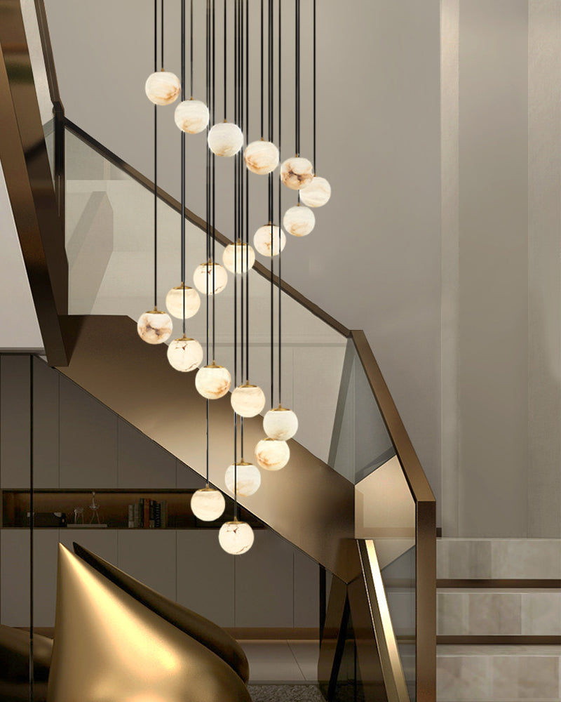 16-light round alabaster pendant lamp with cluster ceiling design for stair villa