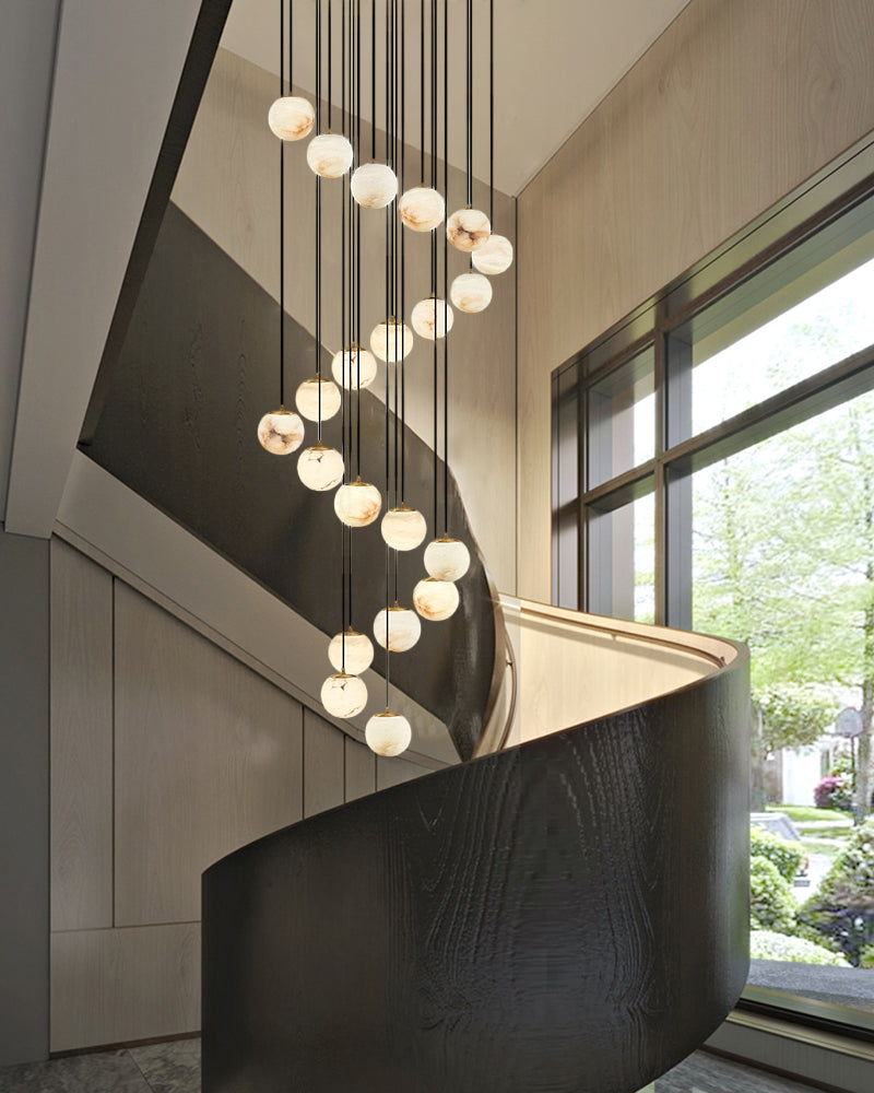 16-light round alabaster pendant lamp with cluster ceiling design for stair villa