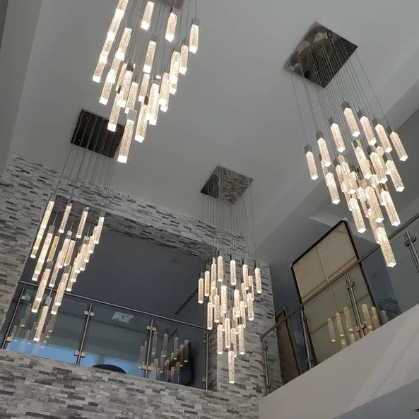 Modern Glacier Bubble Crystsal Sticks Chandelier in Gold/Chrome/Black Finish for Staircase/Foyer-MEET LIGHTING