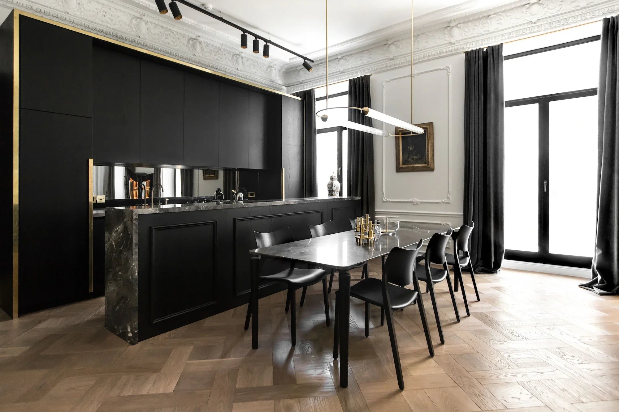 Minimalism Brass Ellipse Horizontal LED Chandelier for Kitchen Island/Dining Room-MEET LIGHTING