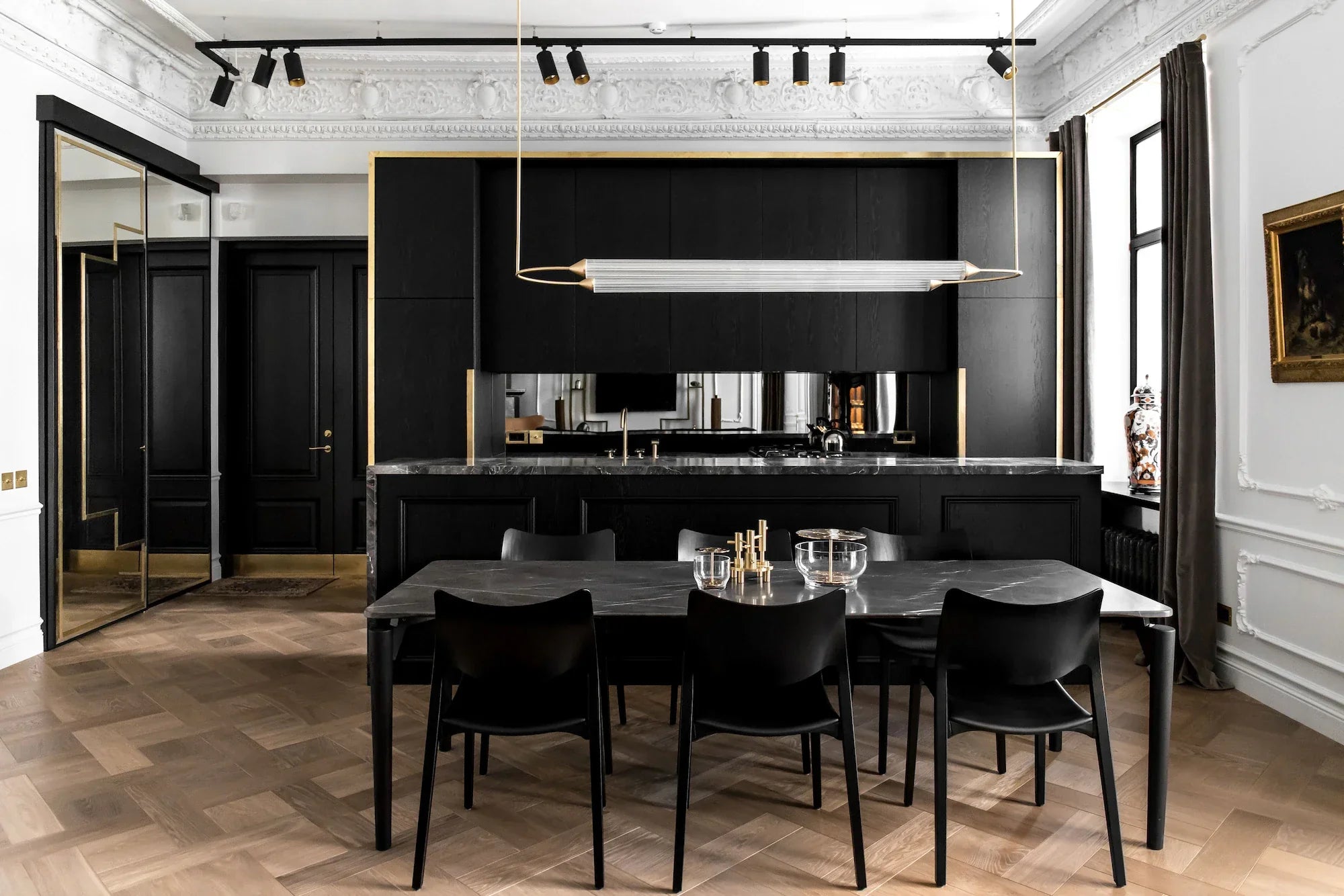 Minimalism Brass Ellipse Horizontal LED Chandelier for Kitchen Island/Dining Room-MEET LIGHTING