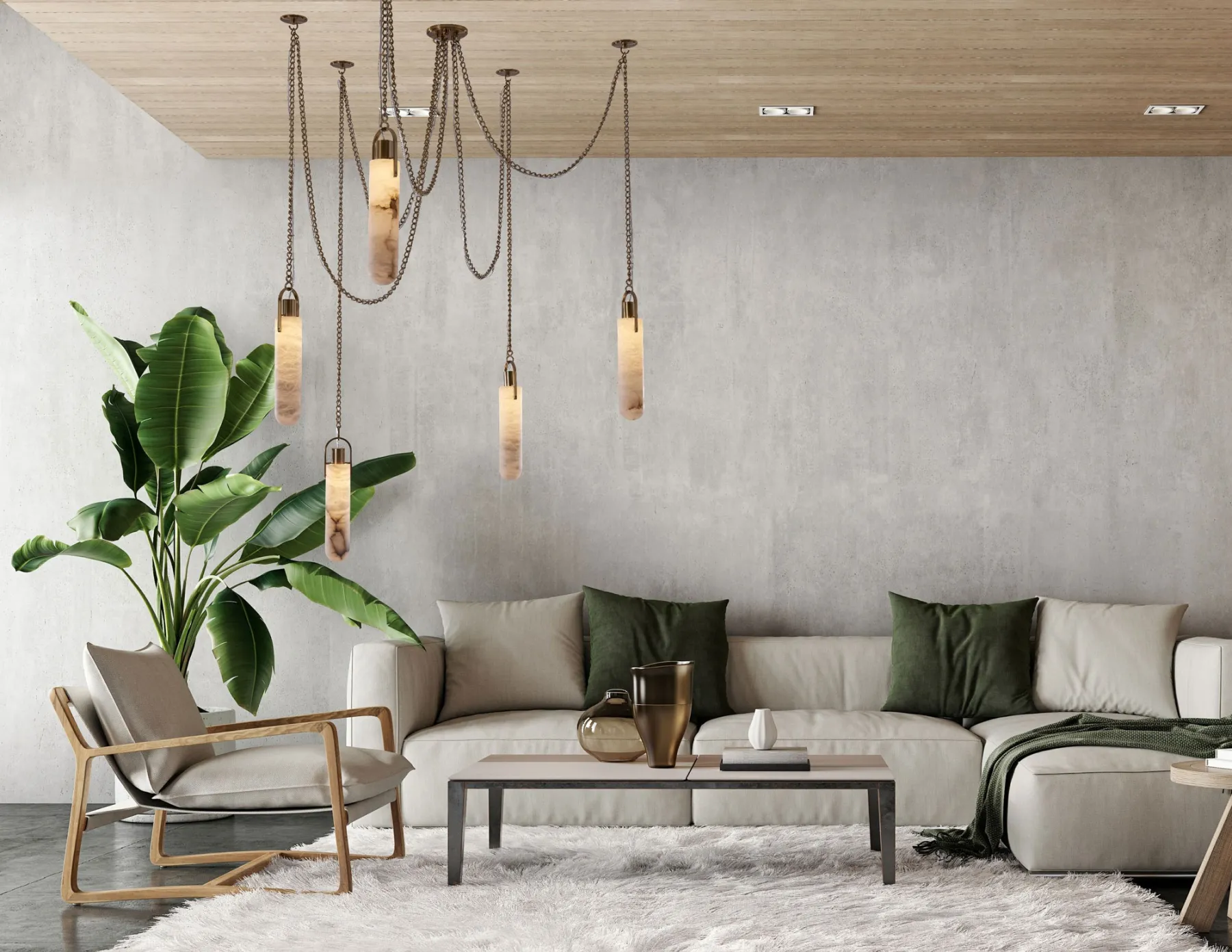 LUXURY MODERN ALABASTER FLINT LED MULTI-DROP PENDANT