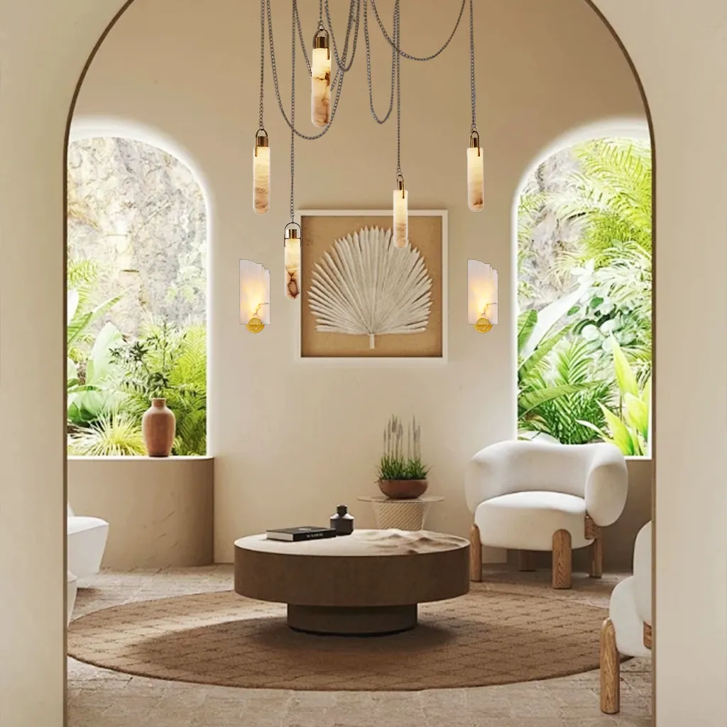 LUXURY MODERN ALABASTER FLINT LED MULTI-DROP PENDANT