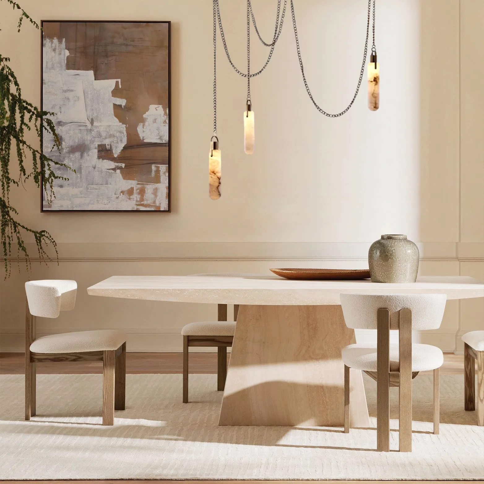 LUXURY MODERN ALABASTER FLINT LED MULTI-DROP PENDANT