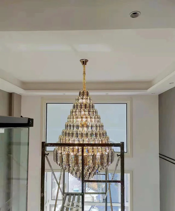 Luxury Multi-tiered Honeycomb Crystal Chandelier for High-ceiling-MEET LIGHTING