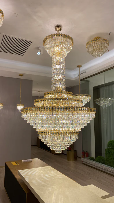 Luxury Extra Large Conical Funnel Crystal Chandelier with Sapphire for High-celling-MEET LIGHTING