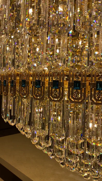 Luxury Extra Large Conical Funnel Crystal Chandelier with Sapphire for High-celling-MEET LIGHTING