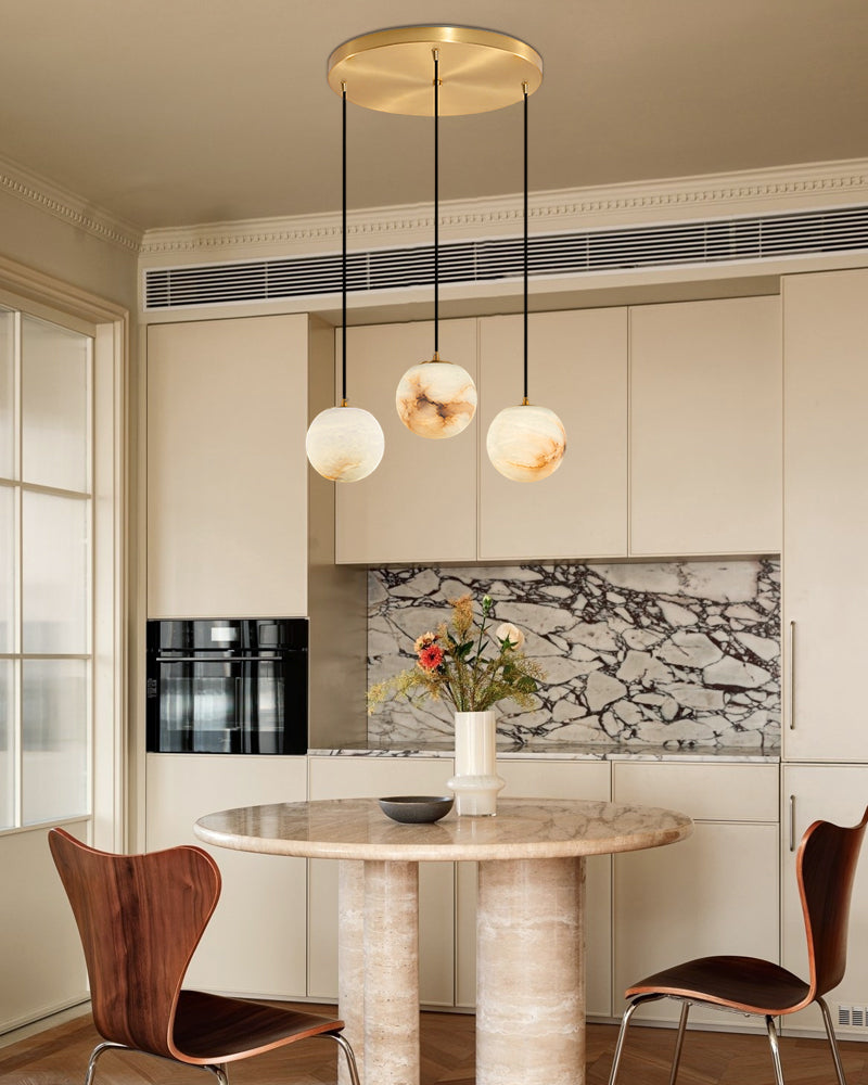 16-light round alabaster pendant lamp with cluster ceiling design for stair villa