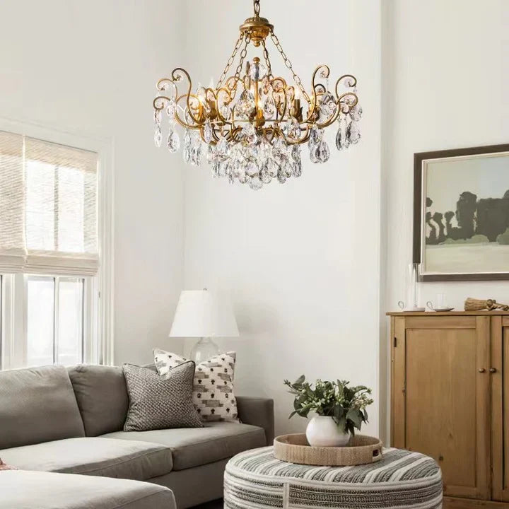 European Retro Light Luxury Crystal Pendant Electronic Candle Chandelier for Living Room / Dining Room / Bedroom-MEET LIGHTING
