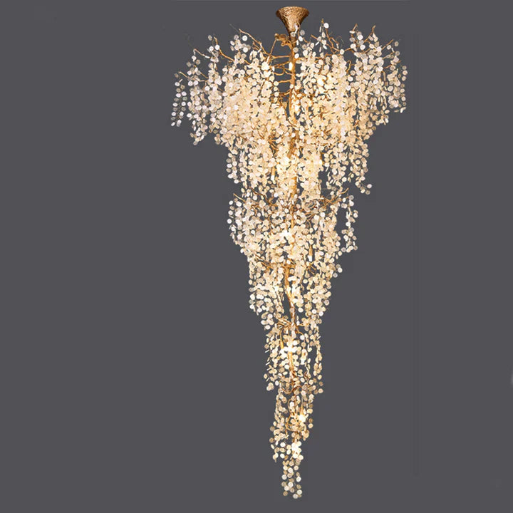 Modern Unique Artistic Flower Brass Branch Semi-flush Mount Chandelier for Living Room/ Hallway/ Entryway/ Staircase-MEET LIGHTING