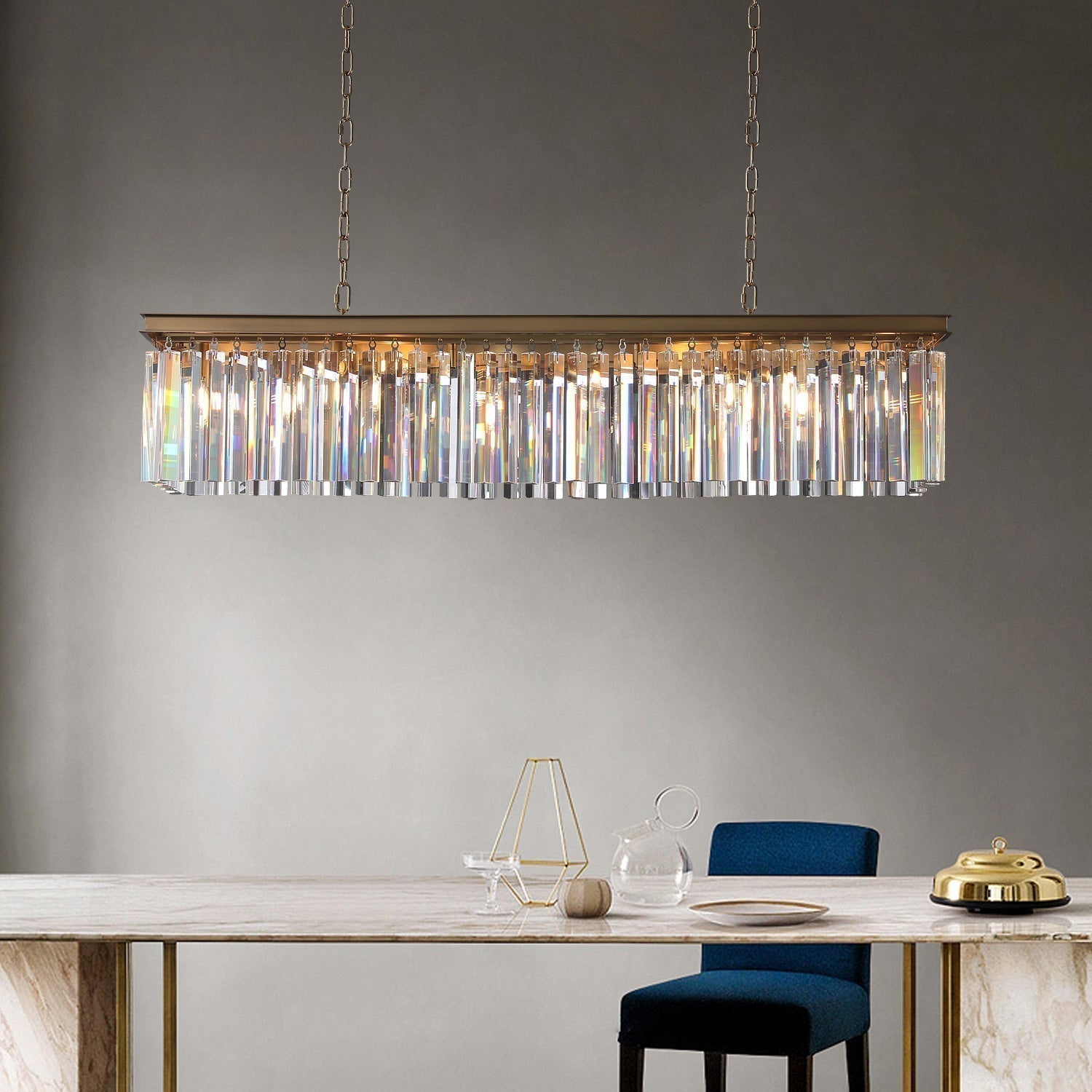 Rhys Rectangular Crystal Chandelier 49", Crystal Prism