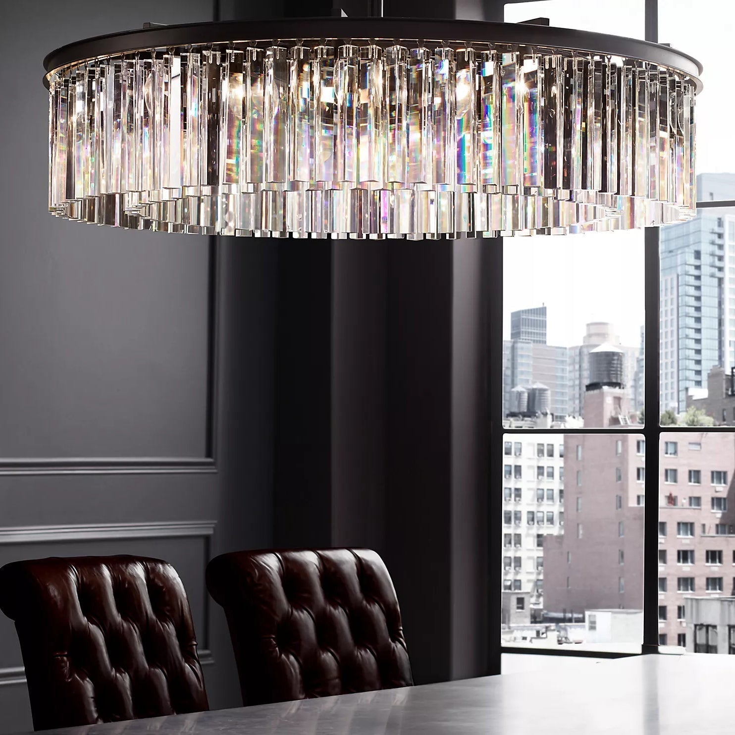 Rhys Round Chandelier 32" ,Crystal Prism