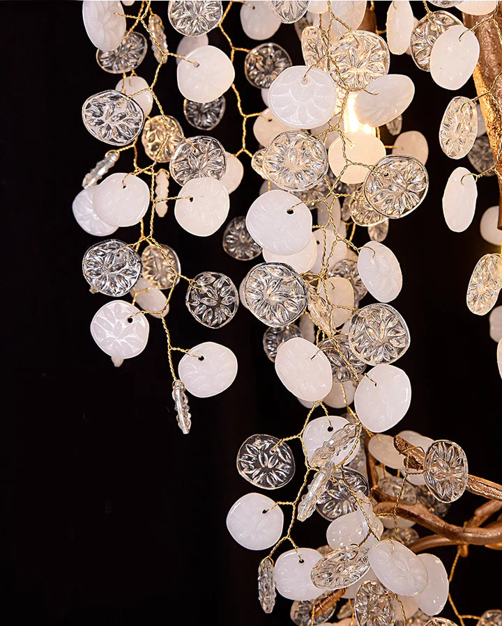 Modern Unique Artistic Flower Brass Branch Semi-flush Mount Chandelier for Living Room/ Hallway/ Entryway/ Staircase-MEET LIGHTING