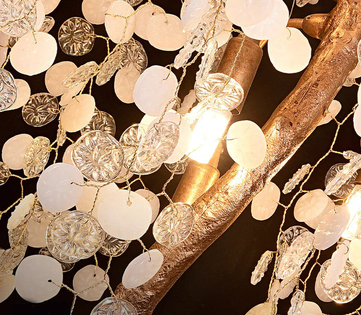 Modern Unique Artistic Flower Brass Branch Semi-flush Mount Chandelier for Living Room/ Hallway/ Entryway/ Staircase-MEET LIGHTING