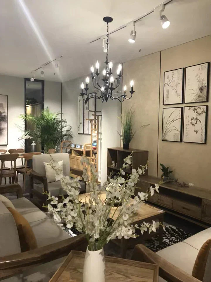 Multi Layer Iron Chandelier with Electronic Candles in Vintage Country Style for Living Room Cafe and Study-MEET LIGHTING