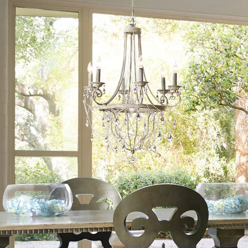 Affordable French Vintage Iron Crystal Pendant Candle Chandelier for Living Room / Restaurant / Cafe / Hotel lobby-MEET LIGHTING