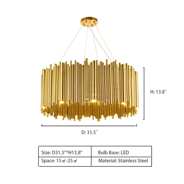 Modern Classic Round Fashion Gold Tube Pendant Chandelier for Living/Dining Room-MEET LIGHTING