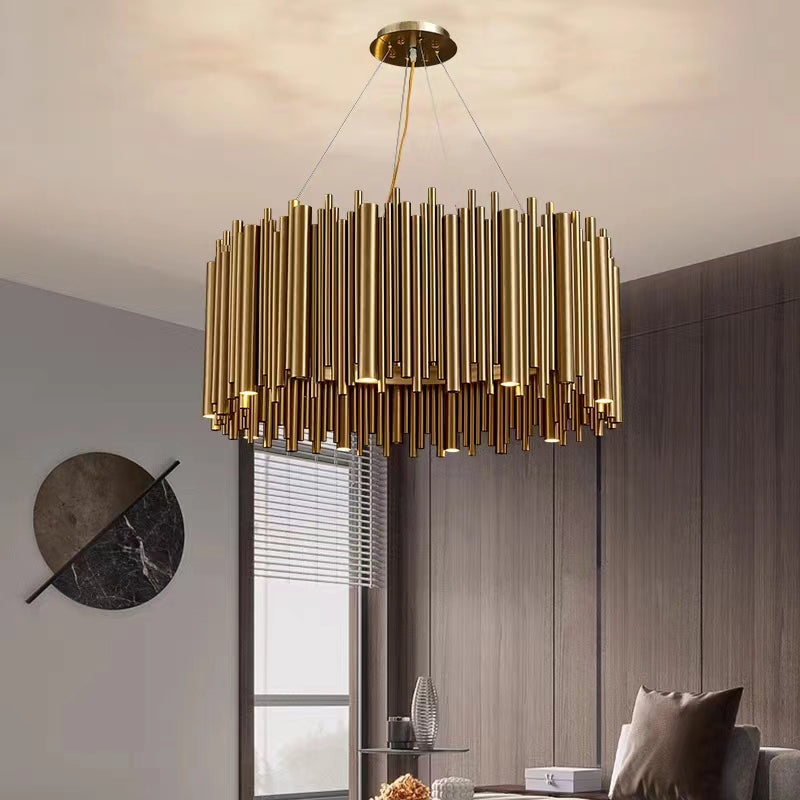Modern Classic Round Fashion Gold Tube Pendant Chandelier for Living/Dining Room-MEET LIGHTING