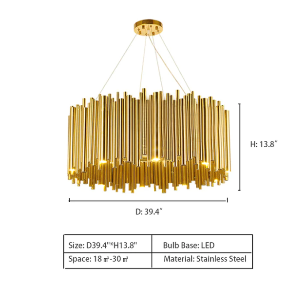 Modern Classic Round Fashion Gold Tube Pendant Chandelier for Living/Dining Room-MEET LIGHTING