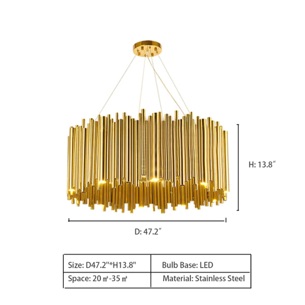 Modern Classic Round Fashion Gold Tube Pendant Chandelier for Living/Dining Room-MEET LIGHTING