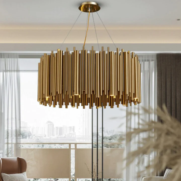 Modern Classic Round Fashion Gold Tube Pendant Chandelier for Living/Dining Room-MEET LIGHTING
