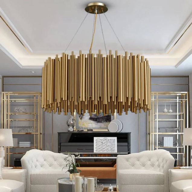 Modern Classic Round Fashion Gold Tube Pendant Chandelier for Living/Dining Room-MEET LIGHTING