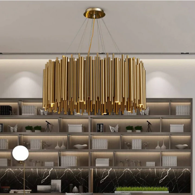 Modern Classic Round Fashion Gold Tube Pendant Chandelier for Living/Dining Room-MEET LIGHTING