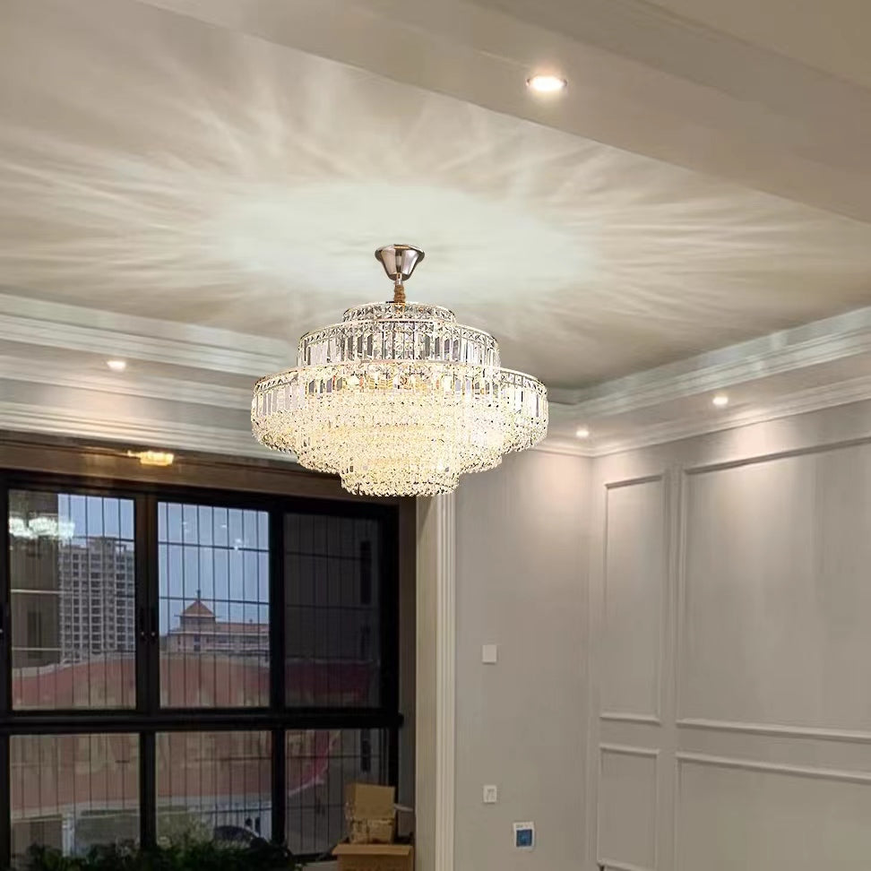 Modern Light Luxury Multi-tier Diamond Crystal Rod Pendant Chandelier for Living/Dining Room-MEET LIGHTING