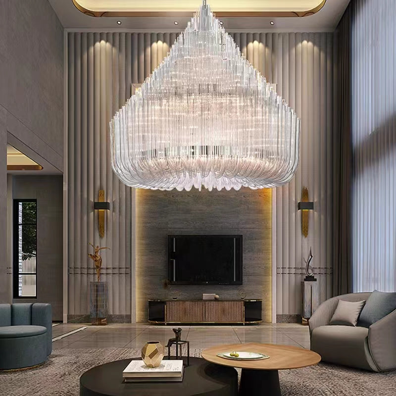 Extra Large Modern Tiers Clear Glass Tubes Chandelier for Living Room/Hotel Lobby-MEET LIGHTING