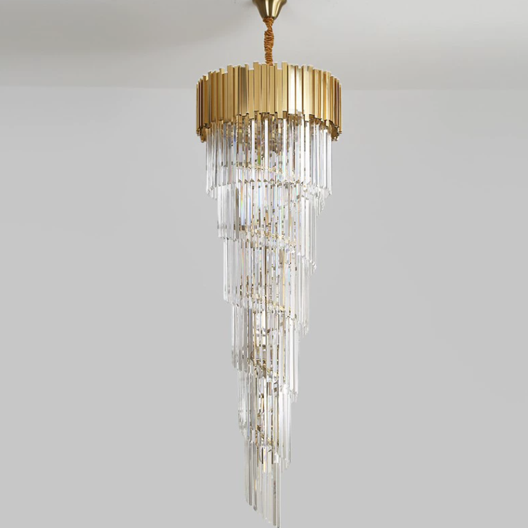 Luxury Gold Spiral Crystal Chandelier for Staircase/Foyer/Entryway-MEET LIGHTING