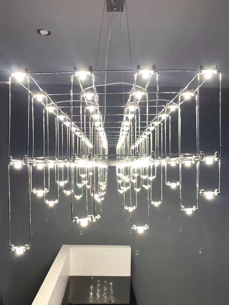 Modern Rectangle Metal Light Chandelier in Chrome Finish-MEET LIGHTING