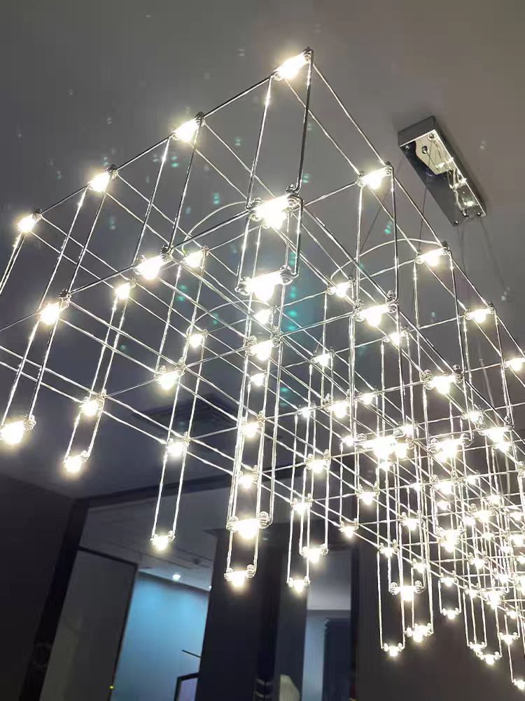 Modern Rectangle Metal Light Chandelier in Chrome Finish-MEET LIGHTING