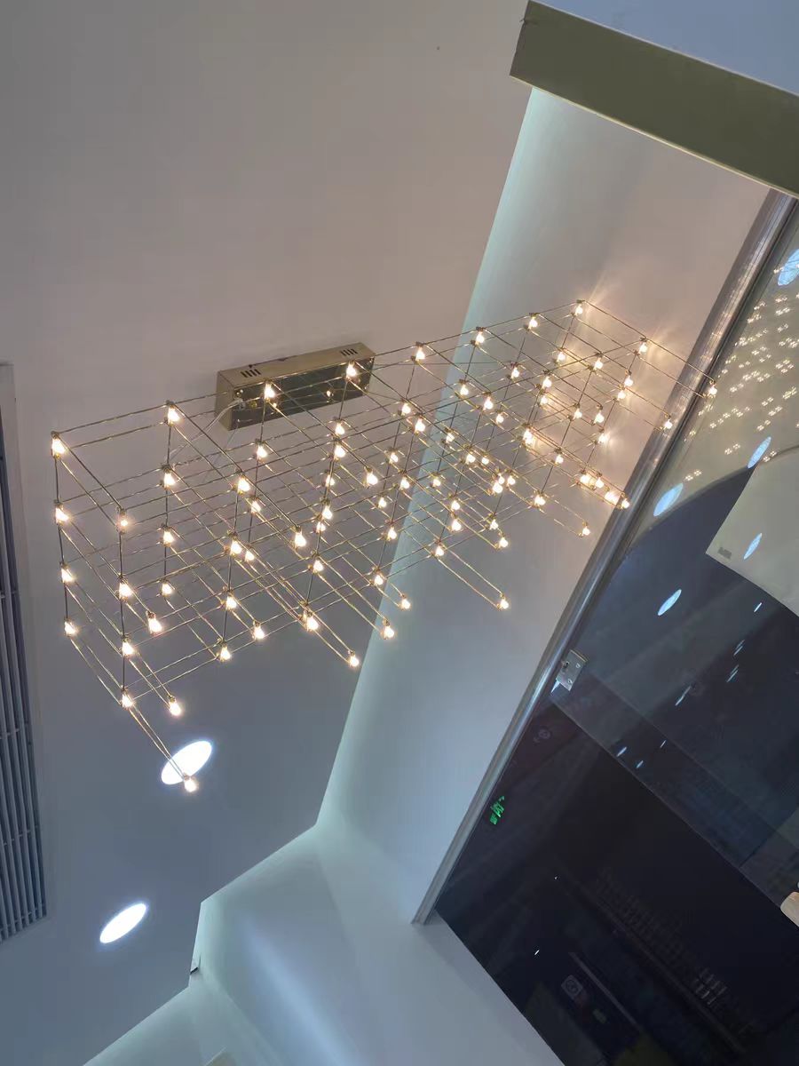 Modern Rectangle Metal Light Chandelier in Chrome Finish-MEET LIGHTING