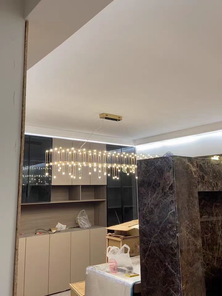 Modern Rectangle Metal Light Chandelier in Chrome Finish-MEET LIGHTING
