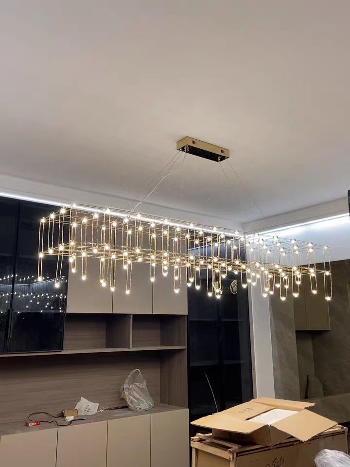 Modern Rectangle Metal Light Chandelier in Chrome Finish-MEET LIGHTING