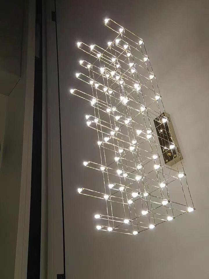 Modern Rectangle Metal Light Chandelier in Chrome Finish-MEET LIGHTING