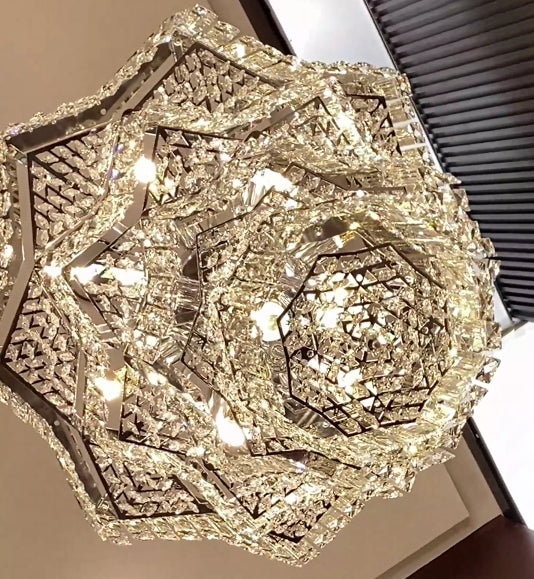 Extra Large Plaza Hall Multi-Tier Crystal Chandelier Foyer Living Room Staircase Ceiling Lighting Fixture In Chrome/ Silver Finish-MEET LIGHTING