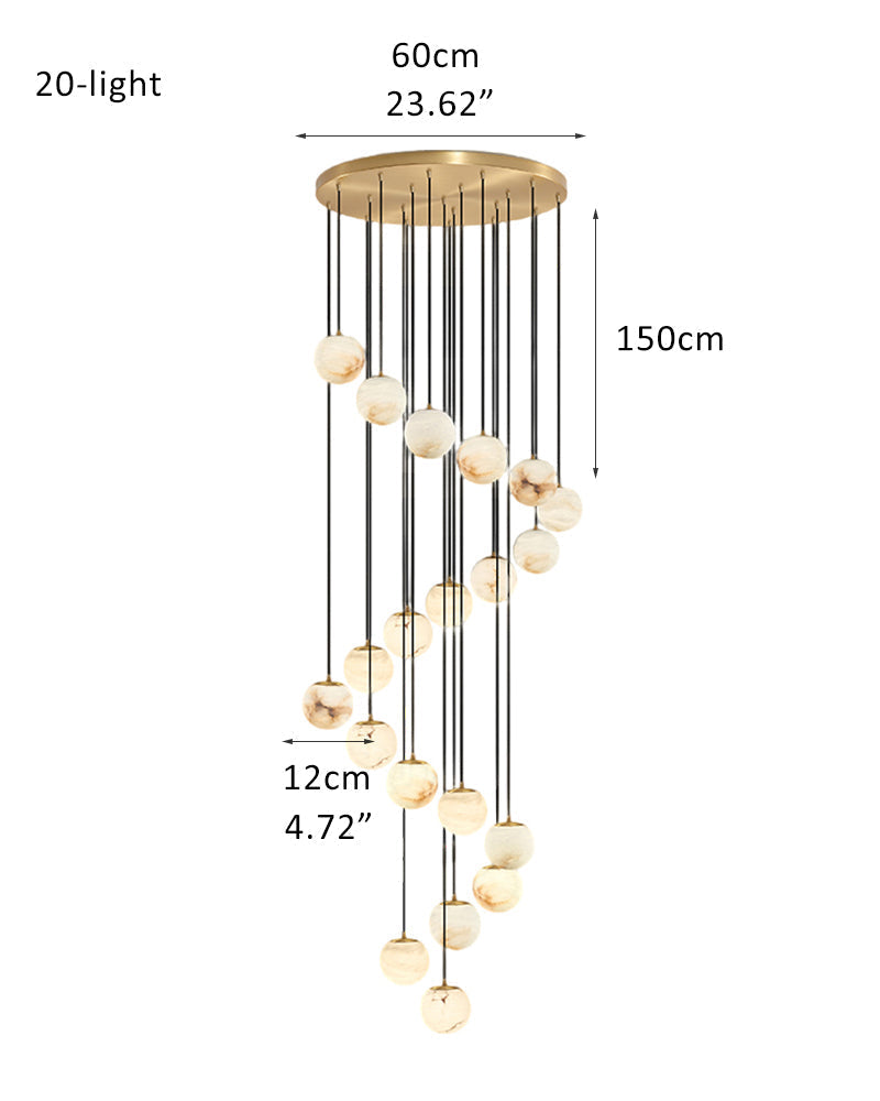 16-light round alabaster pendant lamp with cluster ceiling design for stair villa