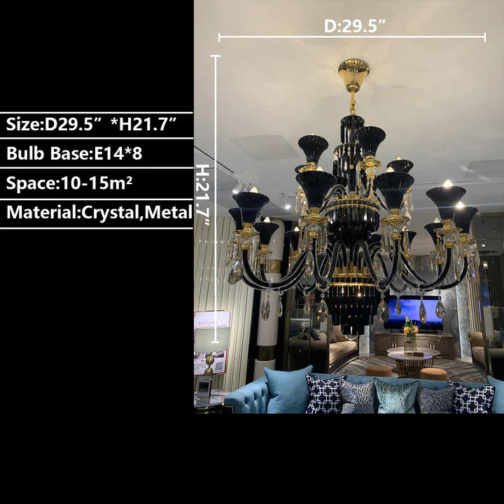 American Traditional Candle Branch Crystal Chandelier Black And Gold Luxury Living Room/Dining Room Light Fixture-MEET LIGHTING