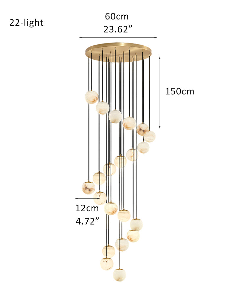 16-light round alabaster pendant lamp with cluster ceiling design for stair villa