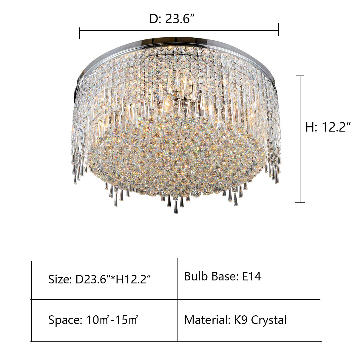 Minimalist Light Luxury Flush Mount Round Crystal Chandelier-MEET LIGHTING