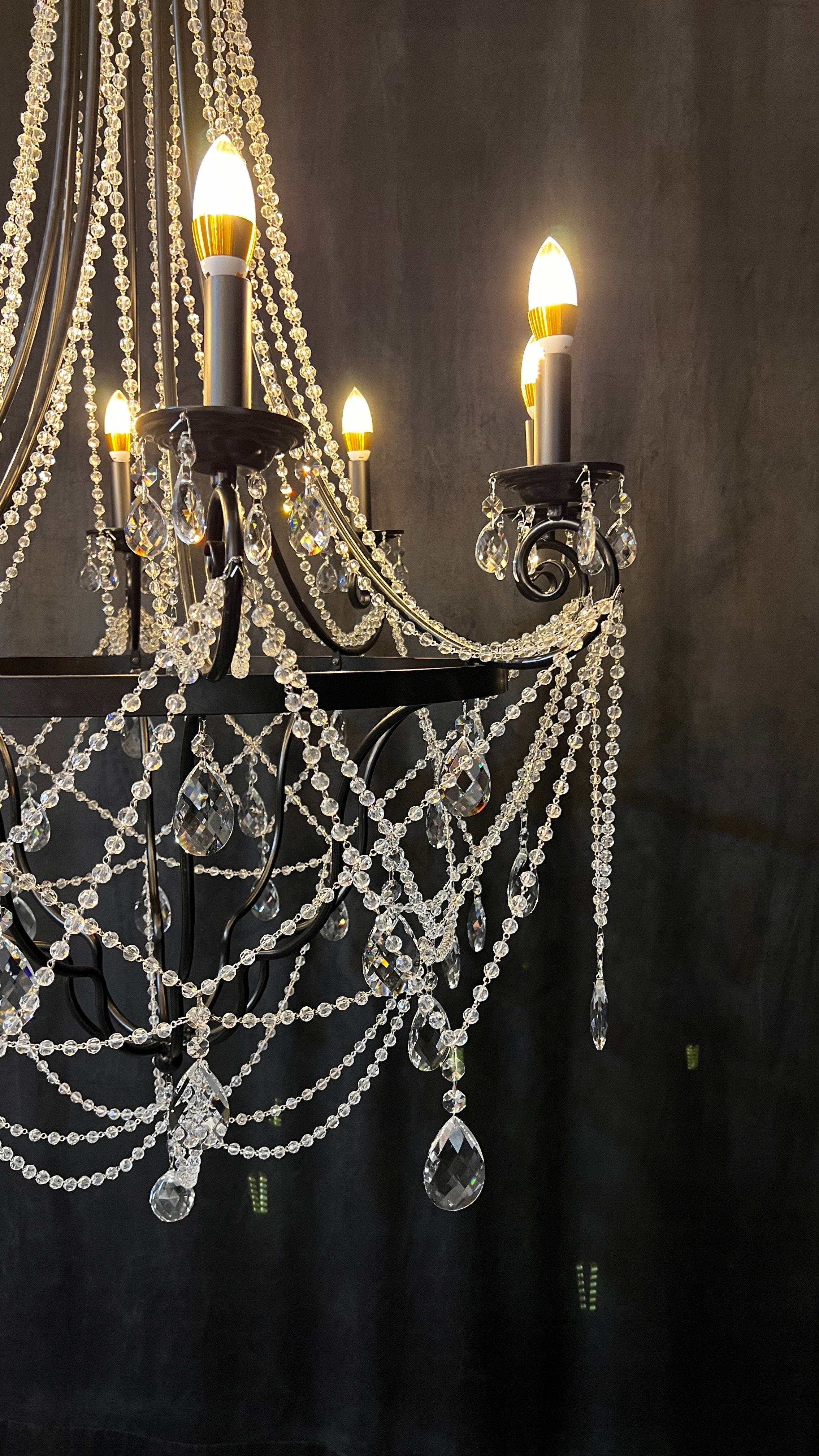 Affordable French Vintage Iron Crystal Pendant Candle Chandelier for Living Room / Restaurant / Cafe / Hotel lobby-MEET LIGHTING