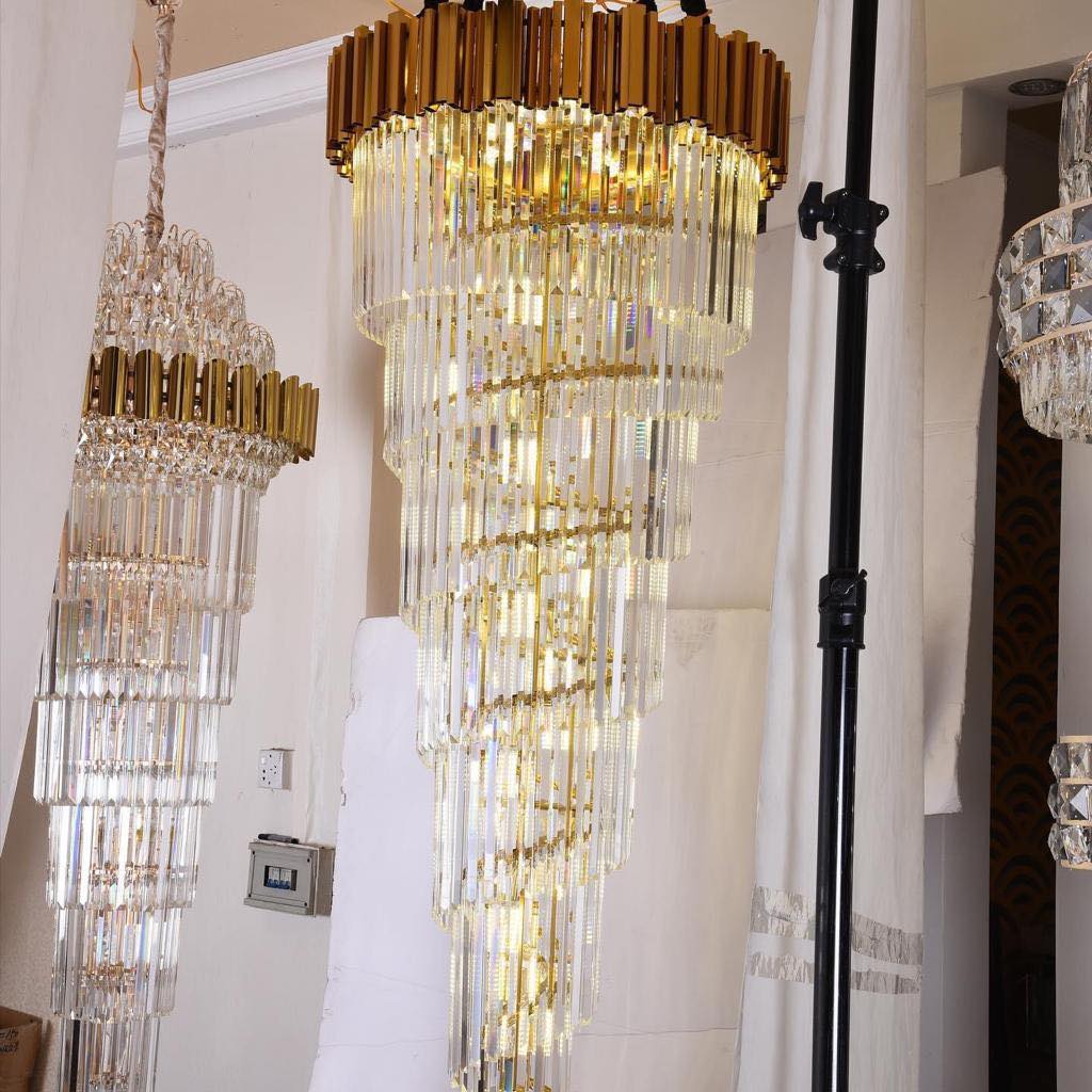 Luxury Gold Spiral Crystal Chandelier for Staircase/Foyer/Entryway-MEET LIGHTING