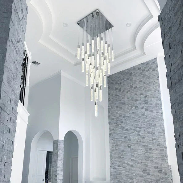 Modern Glacier Bubble Crystsal Sticks Chandelier in Gold/Chrome/Black Finish for Staircase/Foyer-MEET LIGHTING