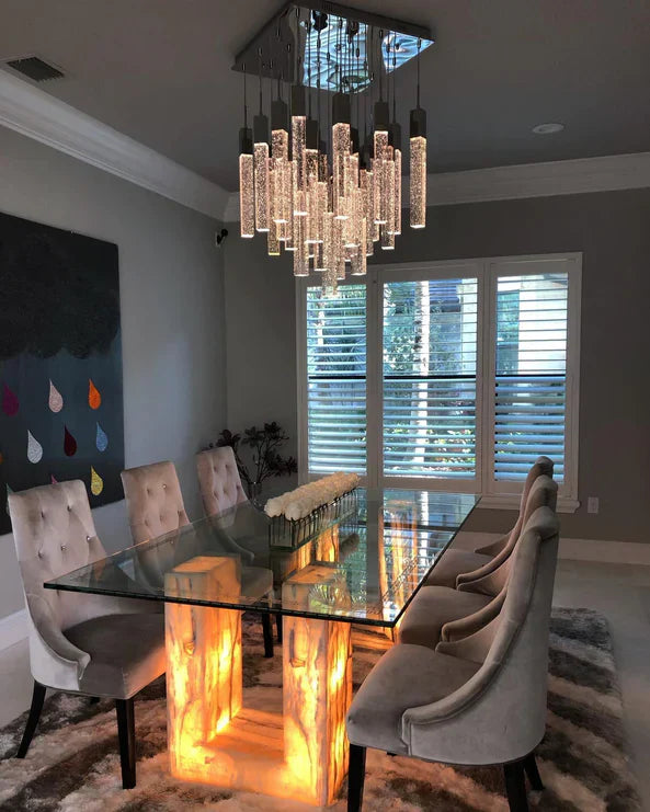 Modern Glacier Bubble Crystsal Sticks Chandelier in Gold/Chrome/Black Finish for Staircase/Foyer-MEET LIGHTING