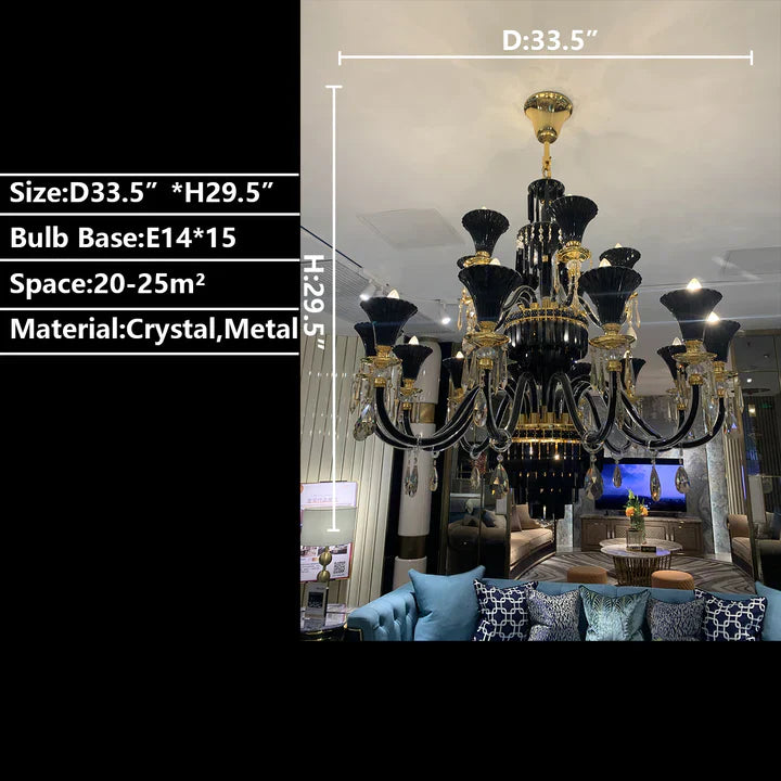 American Traditional Candle Branch Crystal Chandelier Black And Gold Luxury Living Room/Dining Room Light Fixture-MEET LIGHTING