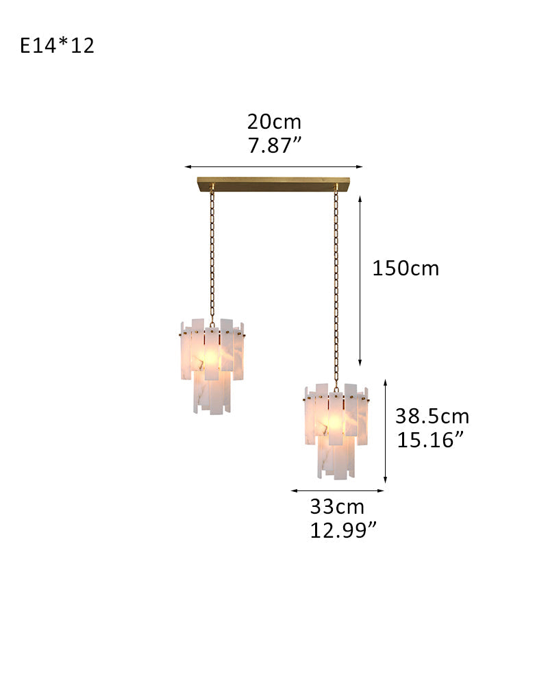 7-light 2-tier Alabaster marble Round Chandelier 13" with adjustable chain 150cm