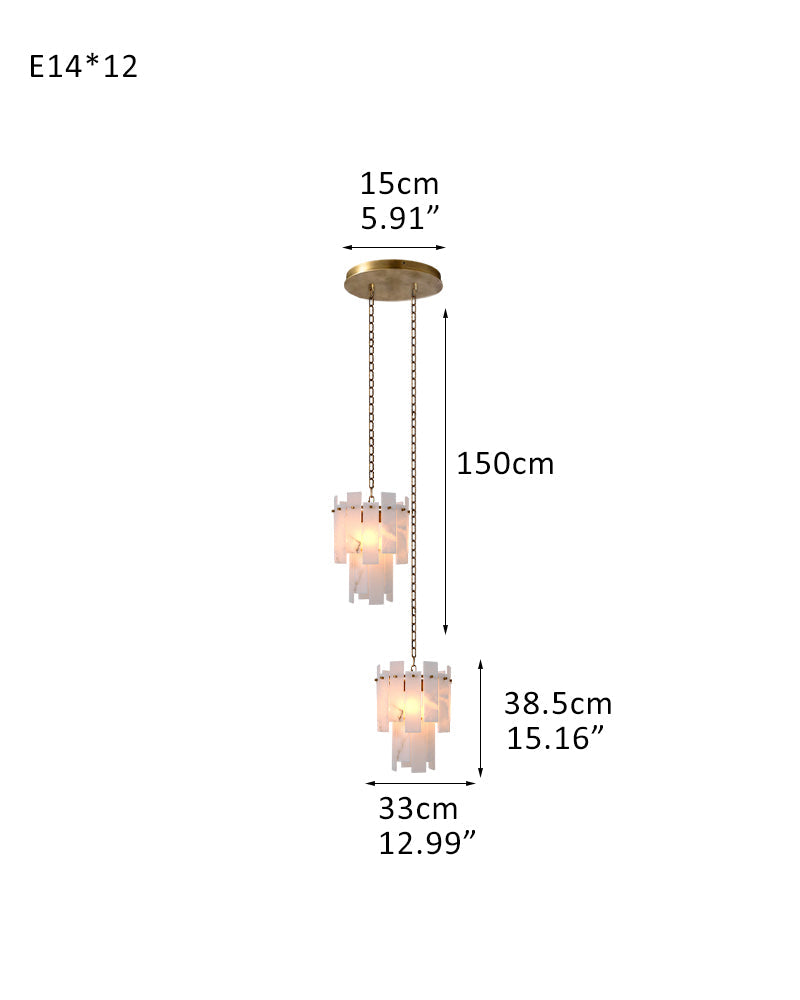 7-light 2-tier Alabaster marble Round Chandelier 13" with adjustable chain 150cm